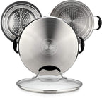 AVACRAFT 18/10 Stainless Steel, 4 Piece Pasta Pot with Strainer Insert, Stock Pot with Steamer Basket and Pasta Pot Insert, Pasta Cooker Set with Glass Lid, 7 Quart