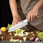 WILDMOK Knife Set, 7 Piece Kitchen Knife Set with Block Wooden, German Stainless Steel Sharp Chef Knife Set with Sharpener