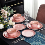 12Pcs Melamine Dinnerware Set, Plates And Bowls Sets for 4, Pink Color Dinnerware Sets, Melamine Plates Bowls Indoor and Outdoor Use Dish Set Dishwasher Safe BPA Free(Pink)