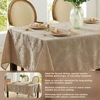 Newbridge Barcelona Luxury Damask Fabric Tablecloth, 60” Wide x 84” Rectangle, Golden Beige, 100% Polyester, No Iron, Soil Resistant Dining Room, Party and Banquet Table Cover