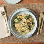 Gibson Elite Overbrook 16-Piece Pottery Clay Stoneware Dinnerware Set – Light Blue Reactive Glaze, Stackable Plates and Bowls w/Pasta Bowl, Service for 4 – Microwave & Dishwasher Safe