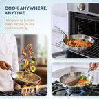UNOX Stainless Steel Frying Pan 12 inches 3-ply Dishwasher Oven Safe up to 800°F -Crafted in Turkey