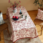 ISAENNE Designer French Linen Square Tablecloth,Red Floral Washable Indoor Table Cloth,Durable Home Decor Tablecloths for Dining Thanksgiving Kitchen Tea Party Christmas,67"*67"-Ruyi A