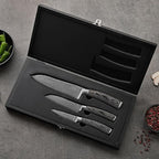 Wakoli EDIS Damascus 3-Piece Knife Set – Japanese Style Kitchen Knives | Genuine Damascus Steel Blades with VG10 Core | Ergonomic Pakkawood Handles | Professional Chef Knife Set in Wooden Gift Box