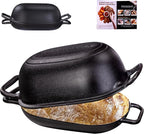 Oval Dutch Oven for Bread Baking 12 x 8 Inch, Pre-Seasoned Cast Iron Bread Oven for Sourdough, Dutch Oven Bread Loaf Pan for a Crispy Crust, 5QT