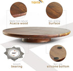 13" Acacia Cake Stand Rotating – Rustic Wood Turntable Pedestal Stands – Wooden Spinning Tables for Food Serving - Round Cake Decorating for Cupcake Dessert Display in Party, Wedding, Birthday