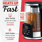 Gourmia Electric Programmable Glass Kettle – 1.7L Temperature Control Tea & Coffee Kettle with Digital Touch Display, 6 Presets, Keep Warm, Removable Stainless Steel Infuser, 360° Swivel Base – Green