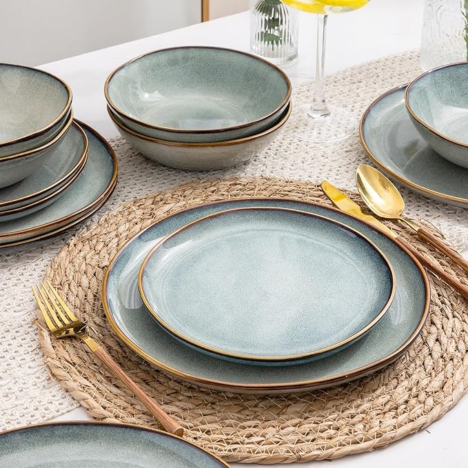 AmorArc Ceramic Dinnerware Sets,Handmade Reactive Glaze Stoneware Plates and Bowls Set,Highly Scratch Resistant | Dishwasher & Microwave Safe Dishes Set,Service for 12 (36Pcs)