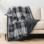 PAVILIA Charcoal Dark Grey Sherpa Throw Blanket for Couch, Plush Flannel Fleece, Soft Fuzzy Cabin for Sofa Bed, Warm Cozy Winter Gift, 50x60