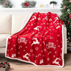 PAVILIA Premium Christmas Sherpa Throw Blanket | Christmas Decoration Gift, Fleece, Plush, Warm, Cozy Reversible Microfiber Holiday Blanket | Red Reindeer - 50x60