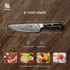 KYOKU Chef Knife - 8"- Shogun Series Japanese VG10 Steel Core Hammered Damascus Blade Kitchen Knife - with Sheath & Case