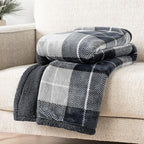 PAVILIA Premium Sherpa Twin Size Blanket | Plaid Design Flannel Fleece Twin Bed Blanket | Plush, Soft, Cozy, Warm, Lightweight Microfiber, Reversible, All Season Use (Plaid Charcoal , 60 x 80 Inches)