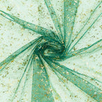 Artoid Mode 3PCS Green Gold Gauze Table Runner 120 Inch 10FT, Glitter Metallic Foil Sheer Dining Wedding Anniversary Holiday Table Decor for Home Party