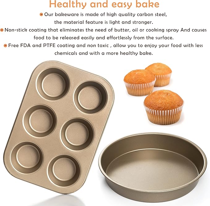 Moss & Stone 5 Piece Baking Pans Set, Carbon Steel Non-Stick PTFE Coating Oven Safe Baking Sheet Set, Bakeware Set With Heat Red Glove, Cookie Sheets For Baking Nonstick Set