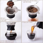 Mixpresso Pour Over Coffee Maker Set Glass Carafe Borosilicate White Protective Silicone Sleeve, Pour Over Coffee Dripper Brewer With Double-layer Stainless Steel Filter 13.5 Oz
