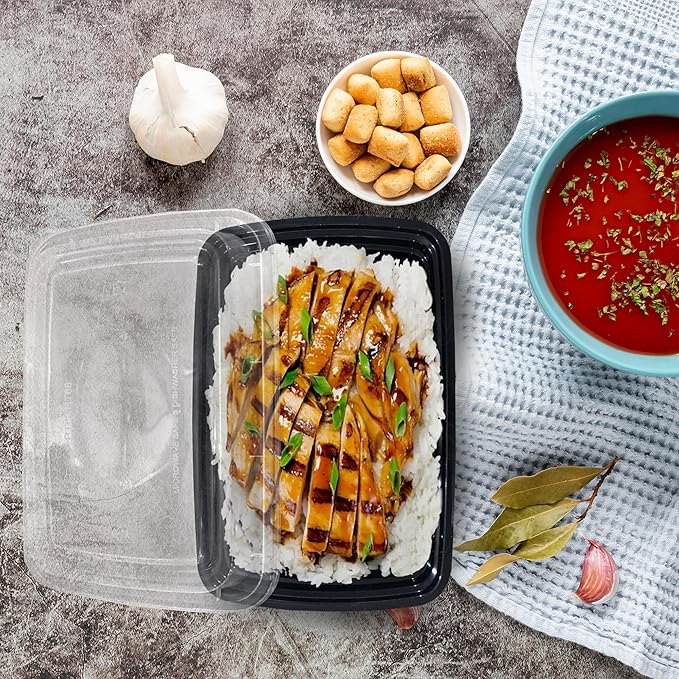 Ruthy's Outlet Meal Prep Containers W/Lids -Square Food Storage – BPA-Free| Stackable | Microwave | Freezer & Dishwasher Safe | Reusable Lunch Bento Box Portion Control & Planning (50 Pack, 12 oz)
