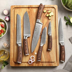Wakoli EDIB 6-Piece Damascus Knife Block Set – Professional Japanese Style Kitchen Knives with Magnetic Acacia Block | Genuine Damascus Steel Blades with VG10 Core | Ergonomic Pakkawood Handles