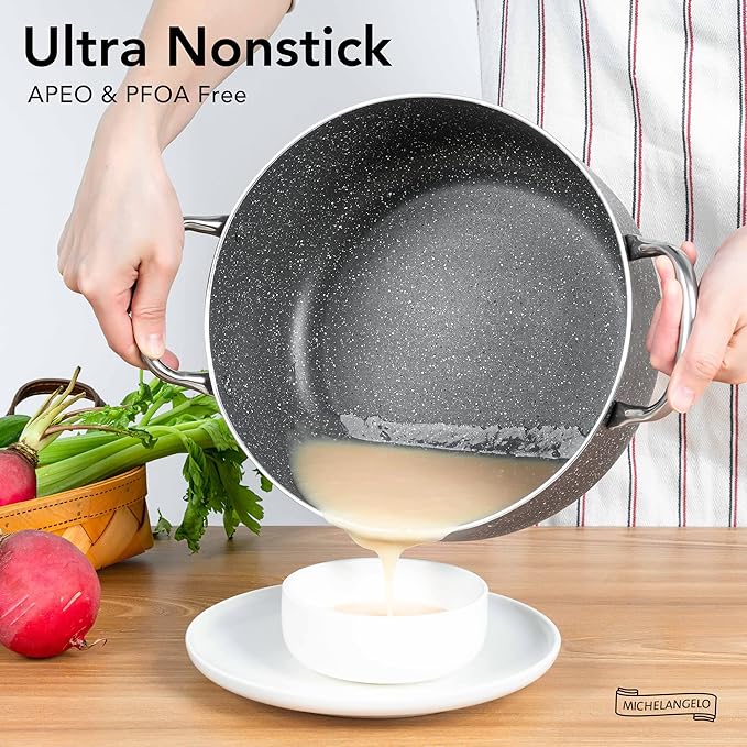 MICHELANGELO 5 Quart Stock Pot with Lid, Nonstick Soup Pot with Lid, Induction Pot for Cooking, 5 Qt Pot with Lid, Non Stick Pot for Kitchen, Stockpot with Stainless Steel Handle, Oven Safe