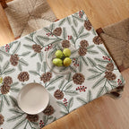 ISAENNE Designer Christmas Beige Linen Rectangular Tablecloth,Pinecones Pattern Indoor Tablecloths,Washable Decor Table Cloth for Dining Thanksgiving Kitchen Christmas,55"*87"-Carol B