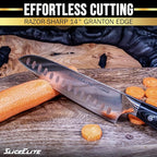 SliceElite Slice Series Santoku Knife 7 Inch High Carbon German Steel Blade Pakkawood Handle Dual Sheaths Kitchen Knife for Meat Cutting Chopping Chefs Cooking Tool Sharp Vegetable BBQ Knife Gift