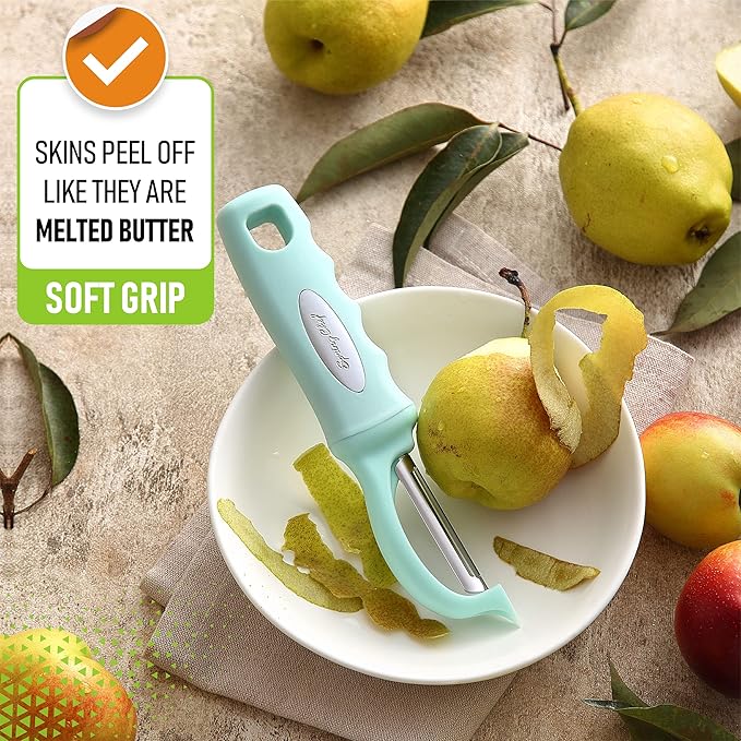 Spring Chef Premium Swivel Vegetable Peeler with Soft Grip Handle & Ultra Sharp Blades - Stainless Steel Potato Peeler - Kitchen Gadgets for Veggie, Fruit, Carrot, Apple, Cucumber - Mint