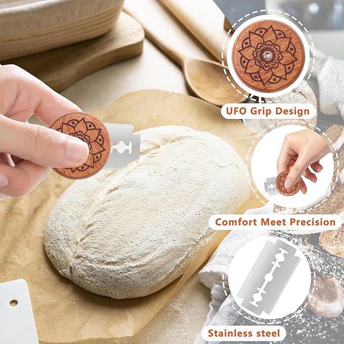 UFO Bread Lame Cutter for Homemade Sourdough,Bread Scorer Tool for Sourdough with 5 Blades and Storage Cover,Slashing Tool Bread Cutting Knife for Artisan Bread and Makers (Lotus-red)