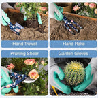 WORKPRO 5PCS Garden Tool Set, Aluminum Heavy Duty Gardening Tool Set with Garden Tool Bag, Outdoor Garden Hand Tools, Blue Insect and Flower
