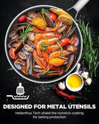 Non Stick Frying Pans Hybrid Ceramic, 12 Inch Tri-Ply Stainless Steel Skillet, Non-Toxic, PFAS/PFOA/PTFE Free, Metal Utensil Safe, Dishwasher & Oven Safe, Induction Compatible