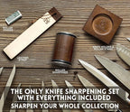 Rolling Knife Sharpener with Leather Strop and 15, 17, 20 & 22 Degree Angles - Knife Sharpener Kit - Roller Knife Sharpening System with Stand, Holder & Eraser - Walnut Brown