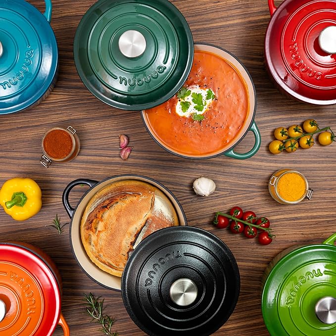 Cast Iron Dutch Oven with Lid – Non-Stick Ovenproof Enamelled Casserole Pot – Sturdy Dutch Oven Cookware – Grey, 7.3-Quart, 30cm – by Nuovva