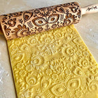 FOLK Embossed Rolling Pin. Wooden Embossing Rolling Pin With Folksy Flowers for Pottery and Cookies by Algis Crafts