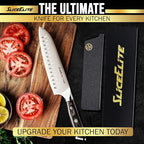 SliceElite Slice Series Santoku Knife 7 Inch High Carbon German Steel Blade Pakkawood Handle Dual Sheaths Kitchen Knife for Meat Cutting Chopping Chefs Cooking Tool Sharp Vegetable BBQ Knife Gift