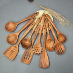 Wooden Spoons for Cooking,10 Pcs Natural Teak Wooden Kitchen Utensils Set Wooden Utensils for Cooking Wooden Cooking Utensils Wooden Spatulas for Cooking (10)