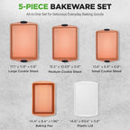 NutriChef 5‑Piece Non‑Stick Bakeware Set – Premium Carbon Steel Baking Pans Set with Silicone Handles, Stackable Oven Pan Set for Cookies, Sheet Cakes, & Roasting