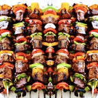 Antallcky 12 Pack Kebab Skewers BBQ Barbecue Skewers Stainless Steel Sticks 23.5 Inch Heavy Duty Large Wide Reusable with NonSlip Ring Handle Ideal for Shish kabob Chicken Shrimp angd Vegetables