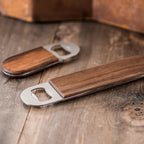 Dropcatch Handheld Bar Blade Bottle Opener | Flat Beer Cap Bottle Opener | Durable Bartender or Home Tool | Heavy Duty Stainless Steel & Walnut Finish | Standard 7” x 1.5”