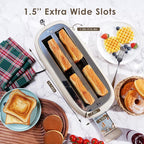 Roter Mond 4 Slice Toaster Retro Stainless Steel Toaster with Bagel, Cancel, Defrost Function and 6 Bread Shade Settings Bread Machine, Long Extra Wide Slots and Removable Crumb Tray, Cream