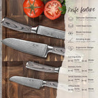 Wakoli EDIS Damascus 4-Piece Knife Set – Japanese Style Kitchen Knives | Genuine Damascus Steel Blades with VG10 Core | Ergonomic Pakkawood Handles | Professional Chef Knife Set in Wooden Gift Box