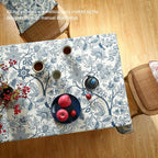 ISAENNE Designer French Linen Small Square Tablecloth,Blue Floral Washable Indoor Table Cloth,Durable Home Decor Tablecloths for Dining Thanksgiving Kitchen Tea Party Christmas,55"*55"-Ruyi B