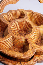 Handmade 18″ Collapsible Wooden Basket, 6-Compartment Paisley Design in Himalayan Rosewood – Fruit Basket, Bread Bowl & Trivet – Folds Flat for Easy Storage – Unique Centerpiece & Gift