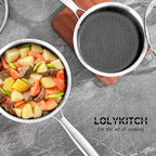 LOLYKITCH 2.5 QT Hybrid Tri-Ply Stainless Steel Non-Stick Saucepan with Lid,Induction Sauce Pot,Dishwasher and Oven Safe.