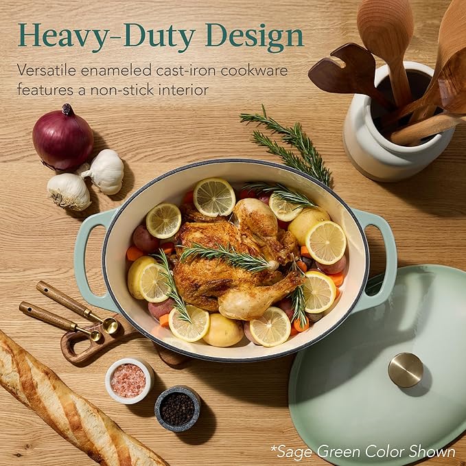 Best Choice Products Oval 7.5 Quart Enamel Cast-Iron Dutch Oven, Heavy-Duty Pre-Seasoned for Baking, Cooking w/Side Handles – French Gray