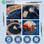 Party Bargains Disposable Cutlery Set Color: Clear Sapphire 300 Pcs: 100 Spoons, 100 Knives, 100 Forks. Heavy Duty & Solid Disposable Silverware Utensils Set for Weddings, Buffets, Luncheons