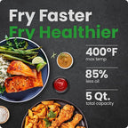 Chefman TurboFry Touch Air Fryer, Large 5-Quart Family Size, One Touch Digital Control Presets, French Fries, Chicken, Meat, Fish, Nonstick Dishwasher-Safe Parts, Automatic Shutoff, Stainless Steel