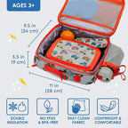 Bentgo Kids Lunch Bag - Double-Insulated, Reusable Lunch Bag for Kids 3+ with Adjustable Strap; Holds Lunch Box/Water Bottle/Snacks; Easy-Clean, Water-Resistant & Pockets (Trucks)