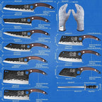 XYJ Professional Kitchen Knife Set with High-Carbon Steel Forged Blades, Chef's Knife, Cleaver, Carving Knife, Nakiri, Full Tang Design, Includes Carrying Bag & Poultry Scissors
