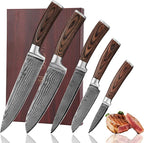 Wakoli EDIB 5-Piece Damascus Knife Set – Professional Kitchen Knives | Genuine Damascus Steel Blades with VG10 Core | Ergonomic Pakkawood Handles | Premium Chef Knife Set