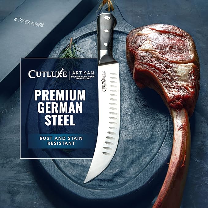 Cutluxe Butcher Knife – 10″ Cimeter Breaking Knife, Razor Sharp Forged High Carbon German Steel, Full Tang Meat Carving Knife, Ergonomic Handle Design – Artisan Series