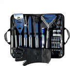 Barbecue Grill Tool Set - Stainless Steel - Strong Durable Design - Heat Resistant Glove & Bristle Free Grill Brush - Thermometer, Meat Injector, & Corn Skewers - Perfect For Smokers & Grills