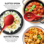 Zulay Kitchen Utensils Set Non-Stick Silicone Cooking Utensils Set with Authentic Acacia Wood Handles - 5 Piece Silicone Utensil Set - Kitchen Utensils Set with 464°F Heat Resistance - Red